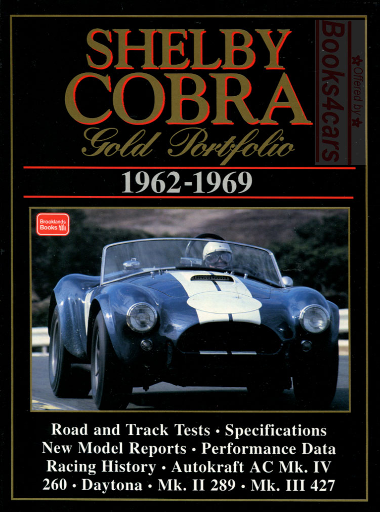 view cover of 1962-1969 AC Cobra Gold Portfolio book 176 pgs of road test articles compiled by Brooklands