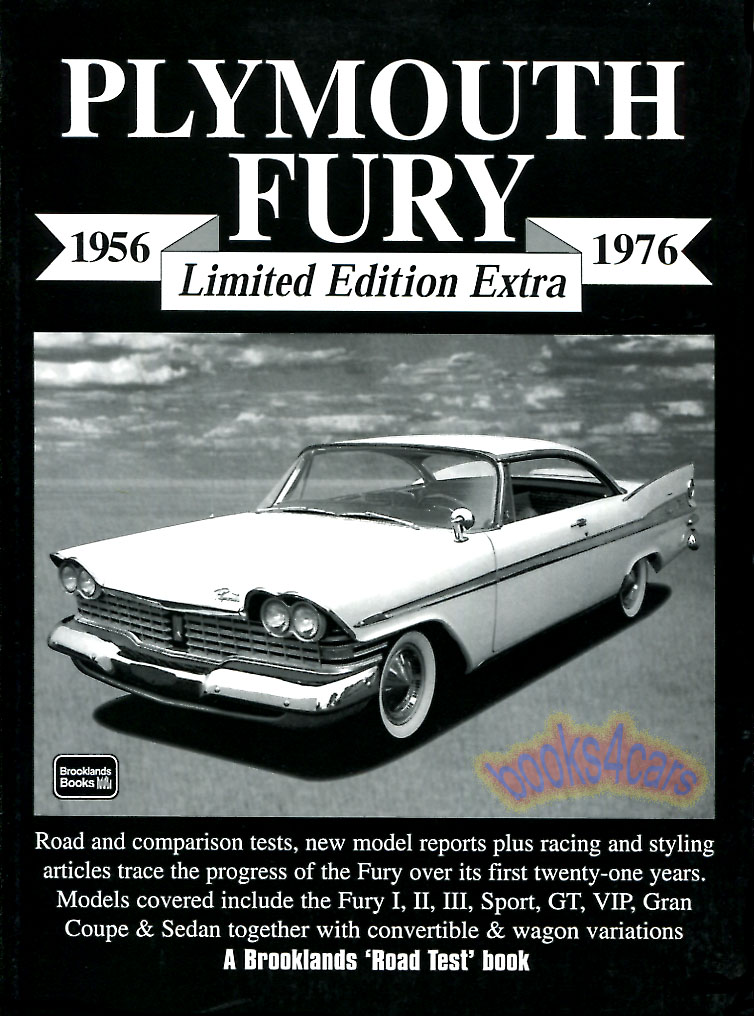 view cover of 1956-1976 Plymouth Fury book 136 pages of road test articles published in book form Limited Edition Extra Portfolio by Brooklands