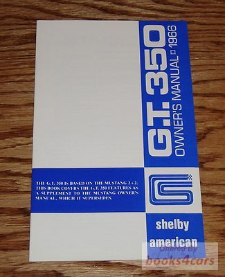 view cover of 1966 Shelby Mustang Owners manual