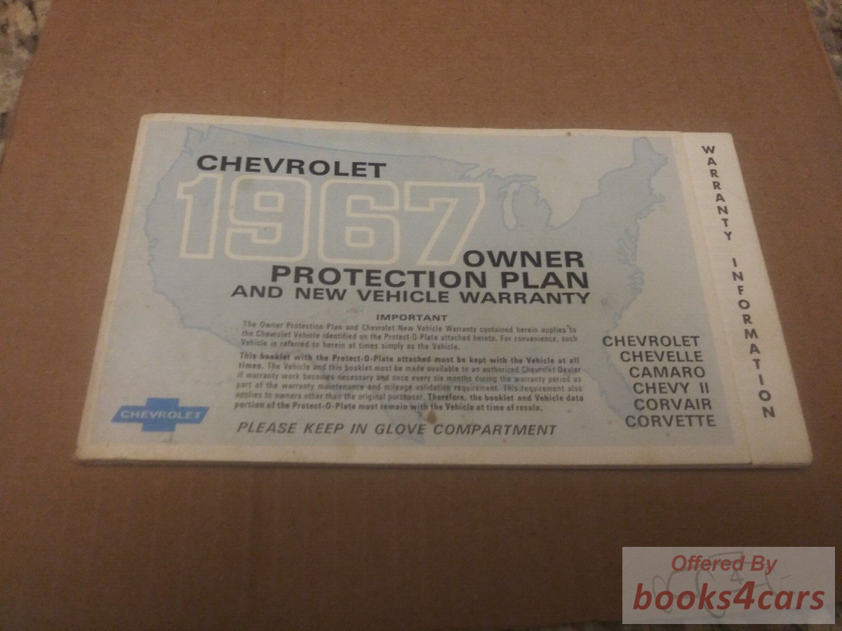 view cover of 1967 Chevelle Camaro Chevy II Corvair Corvette Owner Protection Plan & New Car Warranty 46 pages