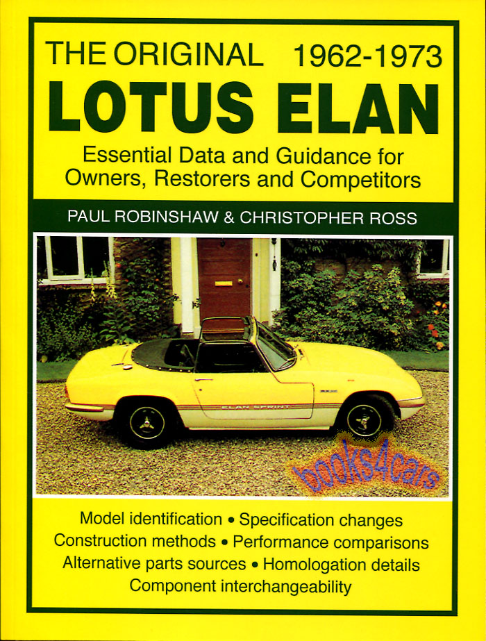 view cover of 1962-1974 The Original Lotus Elan Essential Data & Guidance for Owners Restorers Restoration & Competitors 170 pages by Robinshaw & Ross