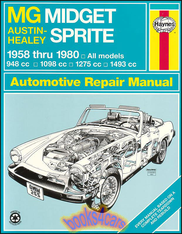 view cover of 1958-1980 MG Midget Austin Healey Sprite Shop Service Repair Manual 242 pgs by Haynes 948 1098 1275 1500