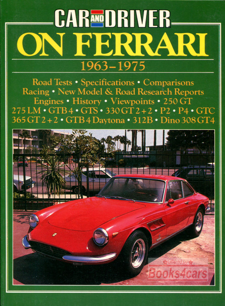 view cover of 1963-1975 Car and Driver on Ferrari, 100 pgs of articles about best era Ferraris, compiled by Brooklands
