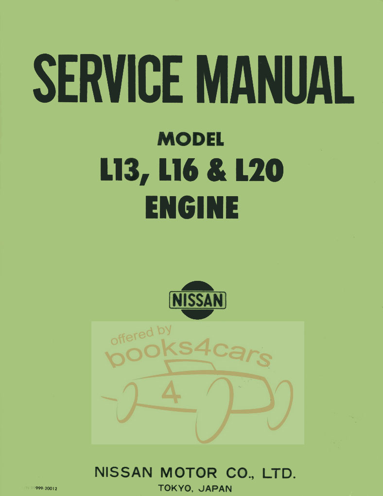 view cover of L13 L16 L20 Engine Shop Service Repair Manual by Nissan & Datsun as used in many different Datsun models including 510 521 & others