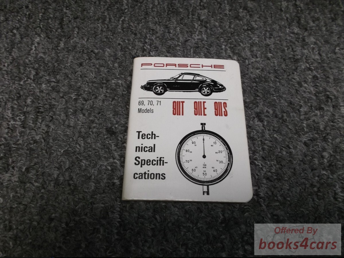 view cover of 1969-1971 Technical Specifications Manual by Porsche 911 911T 911E 911S