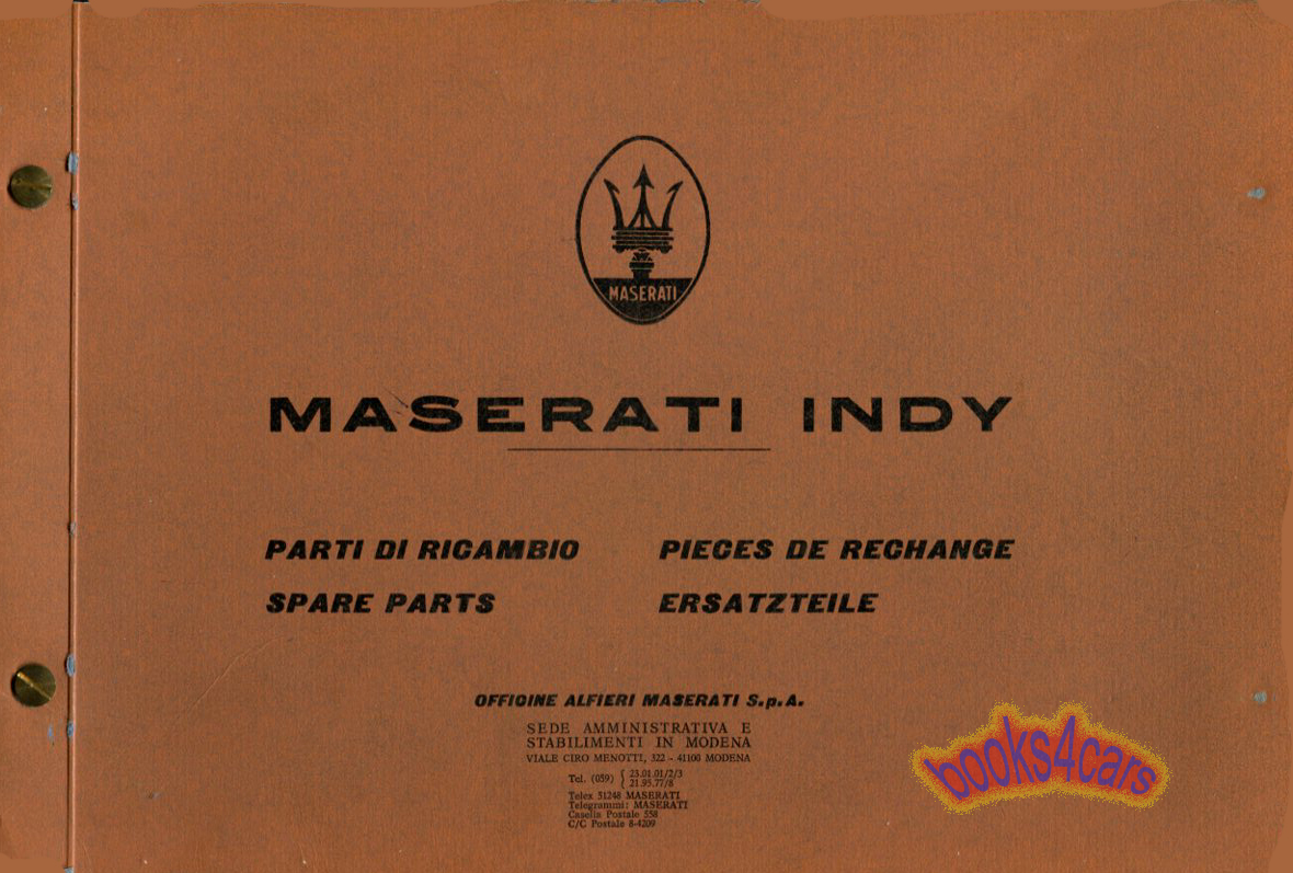 view cover of 1969-1973 Indy parts manual by Maserati