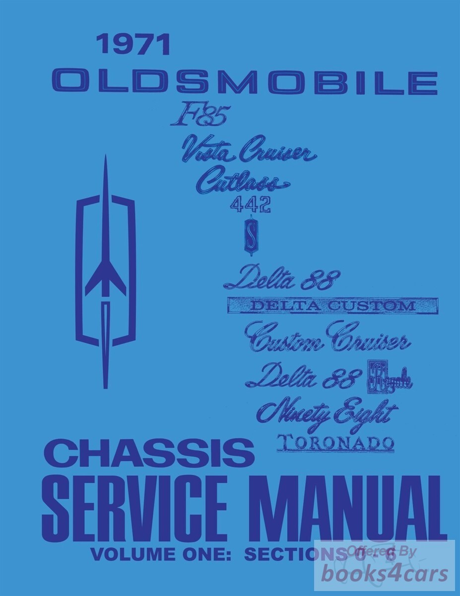 view cover of 1971 Shop service repair manual by Oldsmobile F85, Cutlass, 442, 98, 88, Custom Cruiser, Toronado, Delta and all other models