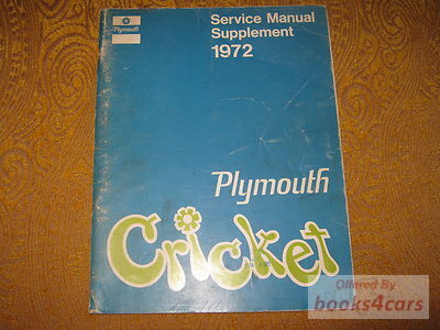 view cover of 1972 Cricket Shop Service Repair Manual supplement by Plymouth
