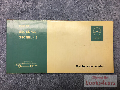 view cover of 1972 Mercedes Benz Maintenance Booklet 280SE 280SEL & 4.5