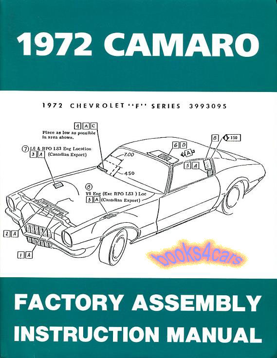 view cover of 1972 Camaro Assembly Manual by Chevrolet (also applicable to Firebird)