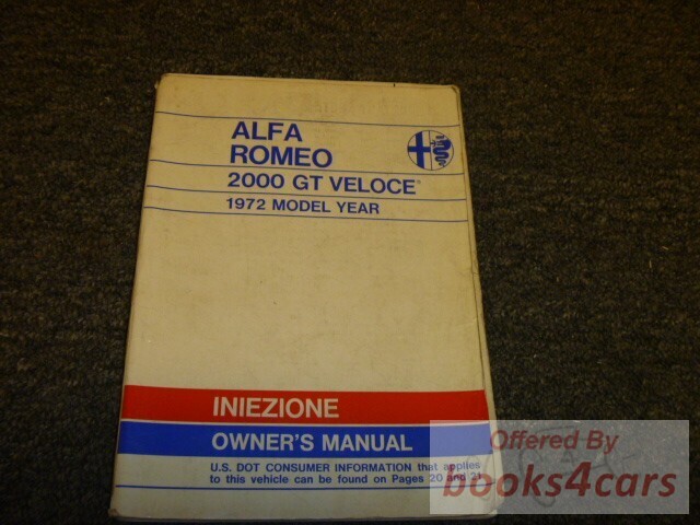 view cover of 1972 2000 GT Veloce Owners Manual by Alfa Romeo