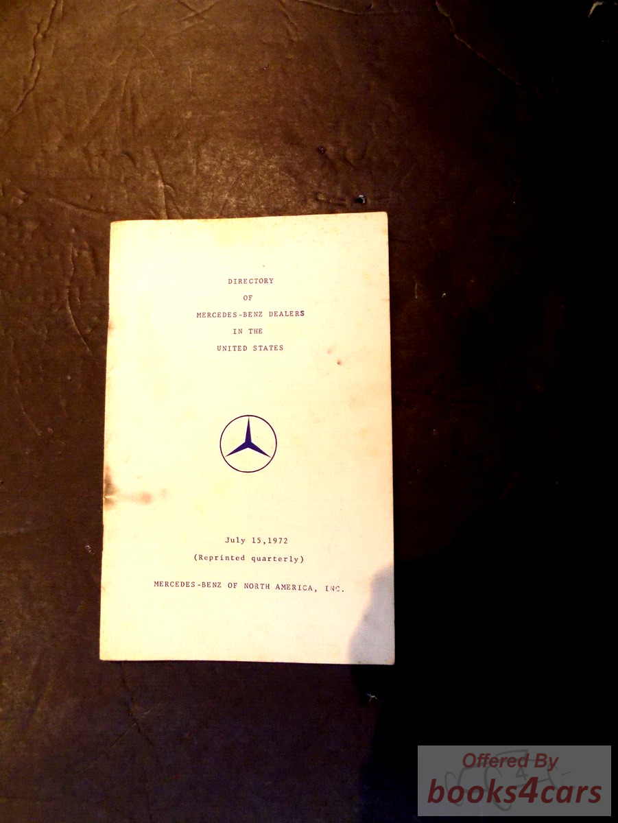 view cover of 1972 Directory of U.S. Dealers for Mercedes-Benz.