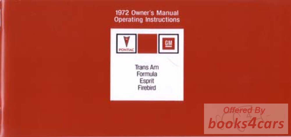 view cover of 1972 Firebird Owners Manual by Pontiac