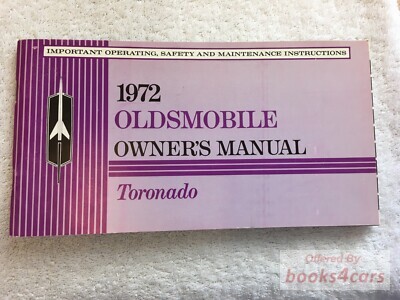 view cover of 1972 Toronado Owners Manual by Oldsmobile