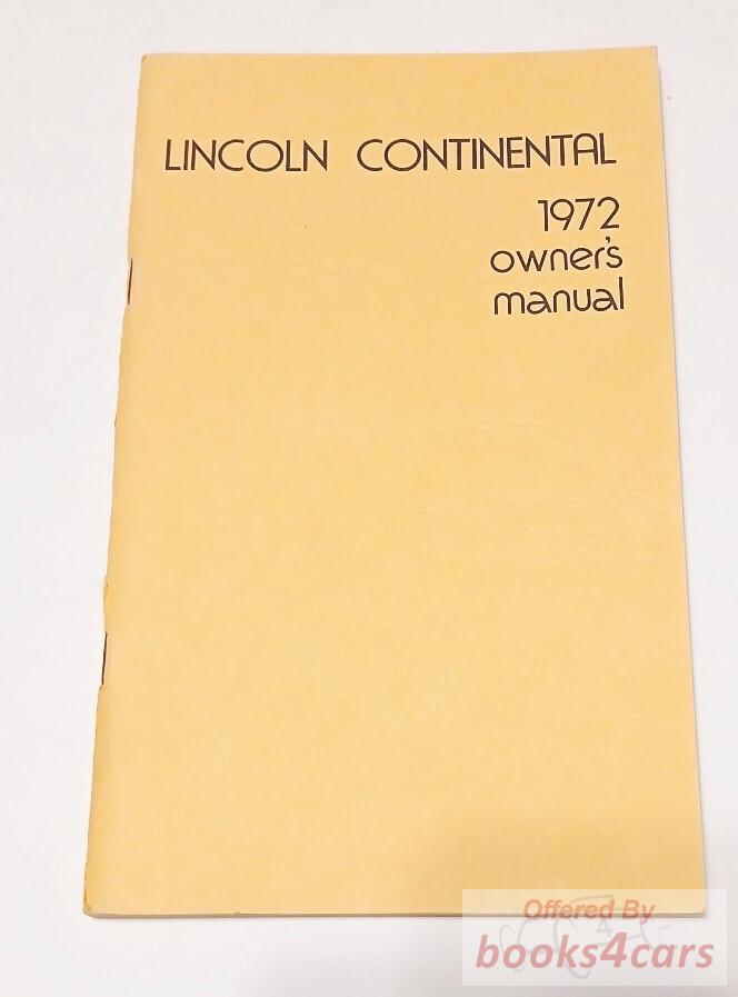 view cover of 1972 Continental sedan Owners Manual by Lincoln