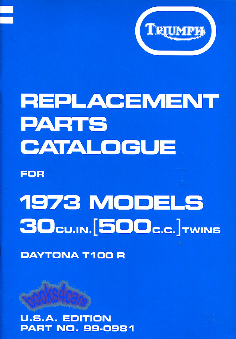 view cover of 1973 Parts Manual for 500 T100 R Daytona US by Triumph