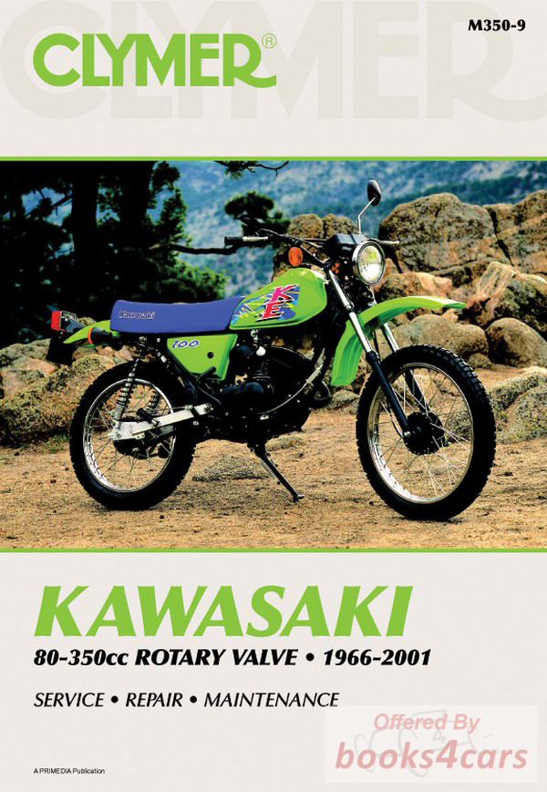 view cover of 1966-2001 80-350cc Rotary Valve singles Kawasaki shop repair Service Manual by Clymer