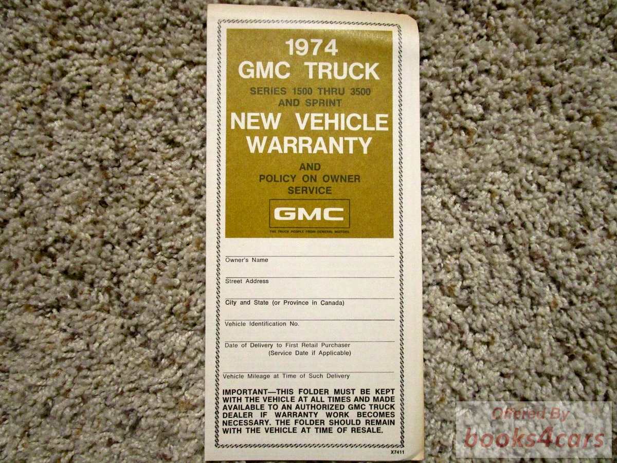 view cover of 1974 Truck Warranty, covers models 1500-3500 by GMC