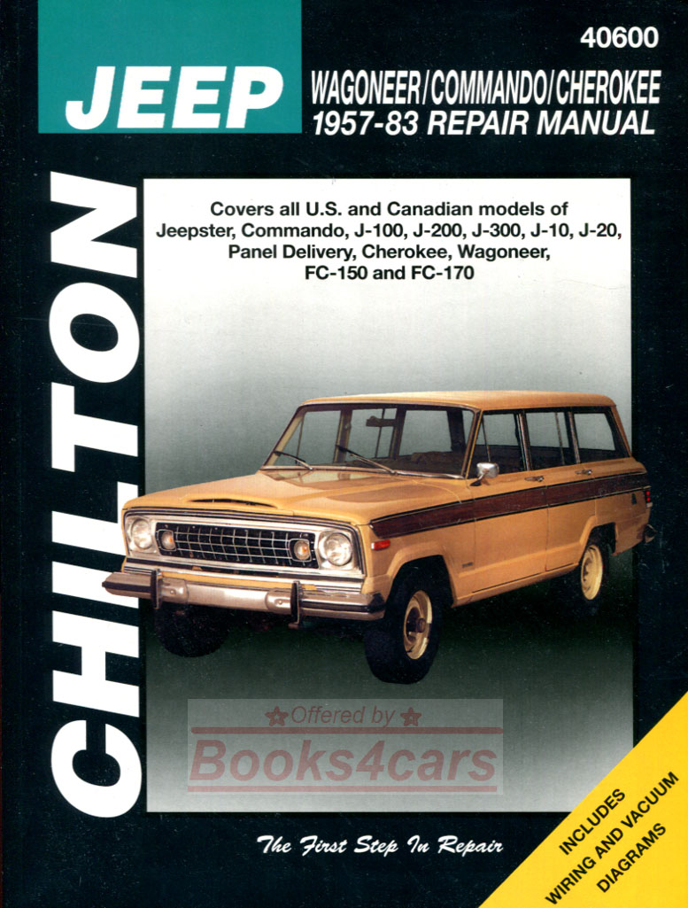 view cover of 1957-1983 Jeep J-Series Large Format shop service Repair Manual covers Cherokee Commando FC-150 & 170 Jeepster Wagoneer Panel Delivery J100 200 300, J10 J20 pickup truck By Chilton