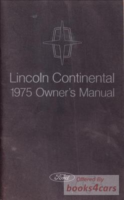 view cover of 1975 Continental Owners Manual By Lincoln