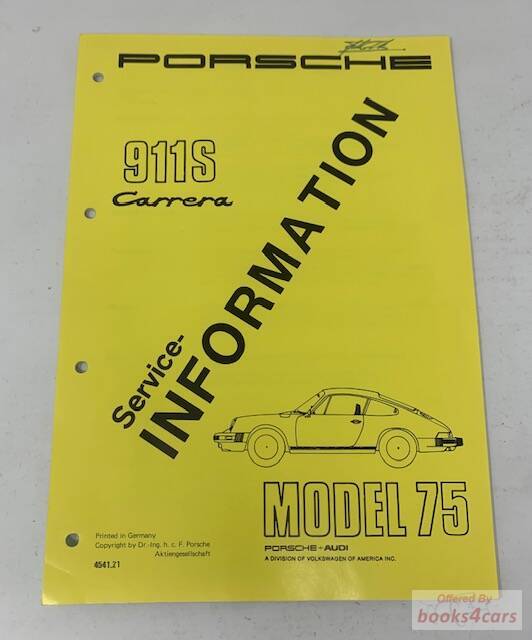 view cover of 1975 911S Carrera Service Inforamtion Manual by Porsche