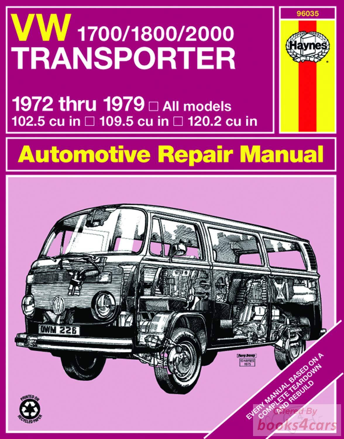 view cover of 1972-1979 Volkswagen Van Shop Service Repair Manual for VW Transporter with 1700 1800 2000 engine by Haynes