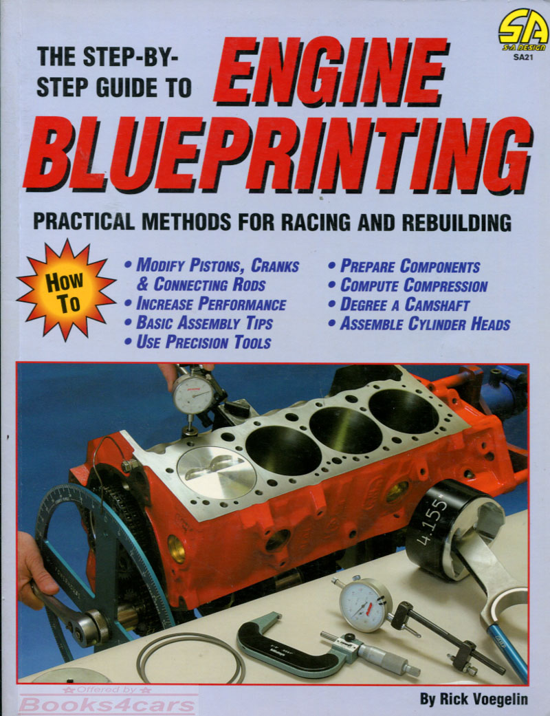 view cover of The Step-by-Step Guide to Engine Blueprinting Practical Methods for Racing and Rebuilding; by Rick Voegelin This is simply the best book you can buy on engine preparation for street or racing! Rick Voegelin's highly acclaimed combination of savvy writing and wrenching skills puts this best-seller in a class by itself. All important preparation techniques are clearly illustrated and explained in this easy-to- read text. Engine Blueprinting shows the reader how to use precision measuring tools, calculate compression ratios, degree a camshaft, and much more! Loaded with helpful advice, this book should be in every enthusiast's tool box. 400 photos 160 pages