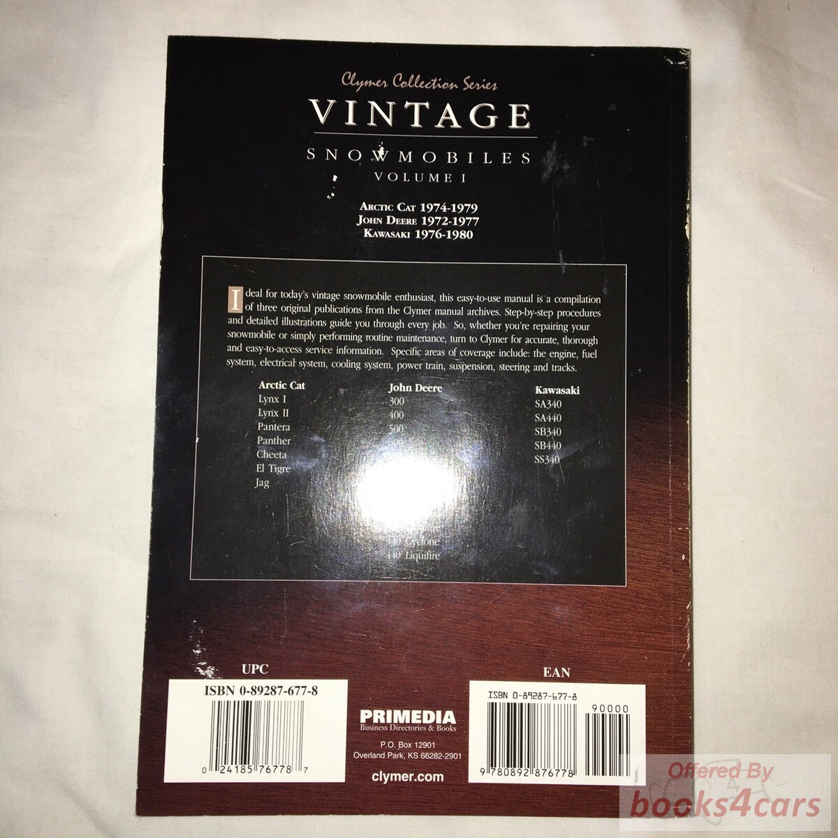 view cover of 1974-1979 Vintage Snowmobiles Shop Service Repair Manual for Arctic Cat John Deere & Kawasaki by Clymer Vol 1 496 pages for 340 CYCLONE 340 LIQUIDFIRE 400 440 00 600 800 CHEETA EL TIGRE JAG JD295/S JDX4 JDX6 LYNX II PANTERA PANTHER SA440 SB340 SB440 SS340