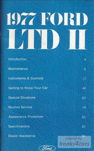 view cover of 1977 LTD II Owners manual by Ford also applies to Ranchero