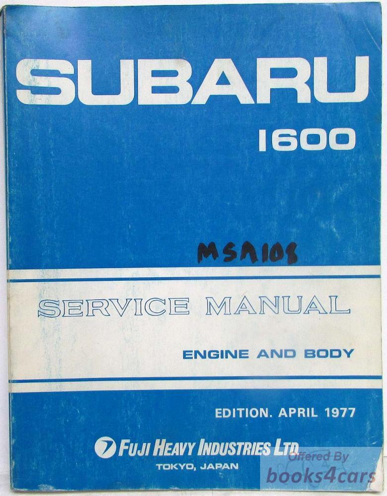 view cover of 1977 1600 shop Service repair manual by Subaru