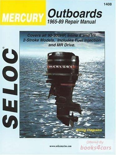 view cover of 1965-1989 Mercury Outboards 6 Cyl Covers all 90-300 Hp in line 6 and V6 2 stroke models including fuel injected units. Also includes MR drive information Maintenance and Repair Manuals 640 pgs