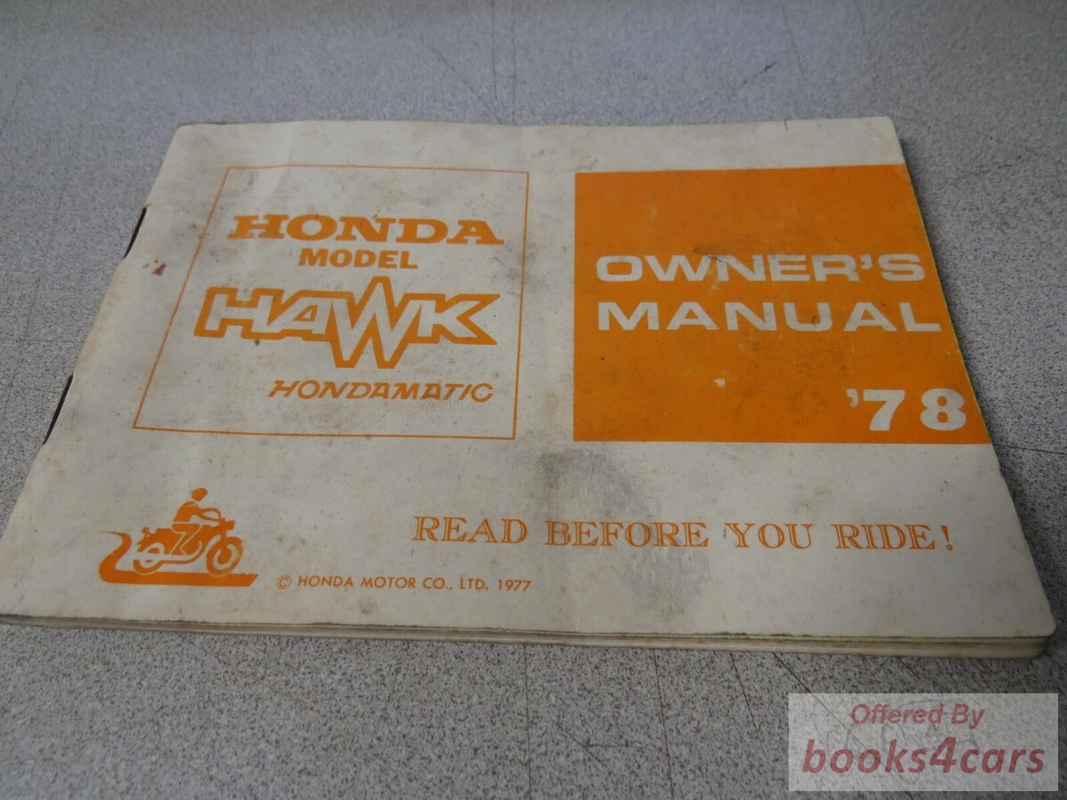 view cover of 1978 Hawk I II Hondamatic Owners Manual & maintenance Guide 126 pgs
