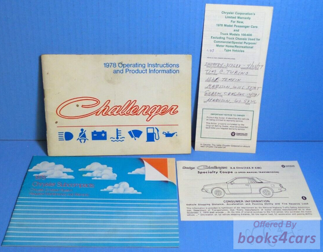 view cover of 1978 Challenger Owners Manual by Dodge, Chrysler, & Mitsubishi