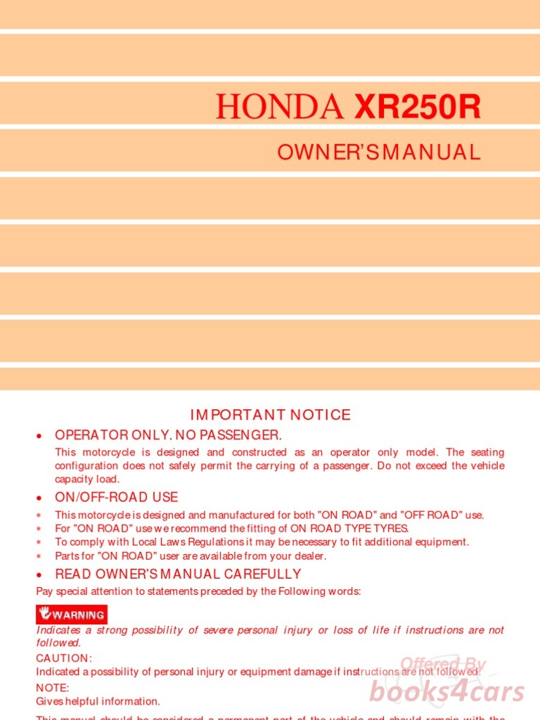 view cover of 1978 Honda XR250S Owners Instruction Manual Handbook - 99 pages