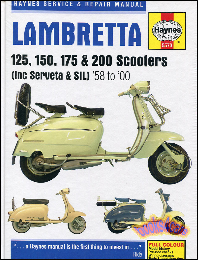view cover of 1958-2000 Lambretta Haynes Shop Service Repair Manual covering 125 150 175 200 Scooter Li125 Li150 TV175 TV200 GT SX125 SX200 DL125 DL150 DL200