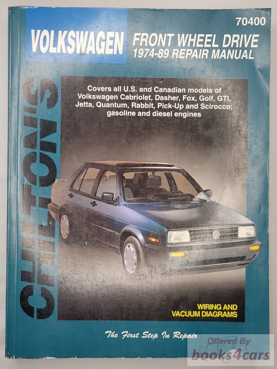 view cover of 1974-1989 Large Format shop Service repair Manual by Chilton for VW Golf Jetta Rabitt Cabriolet Dasher GTI Quantum Scirocco and Pickup Volkswagen