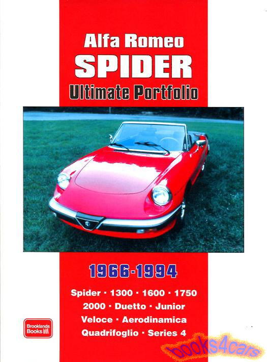 view cover of 1966-1994 Alfa Romeo Spider Ultimate Portfolio Specifications road and comparison tests new model introductions updates performance and technical data for Duetto Junior Veloce Quadrifoglio 280 photos 216 pages