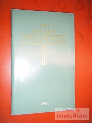 view cover of 1982 Continental Owners Manual by Lincoln
