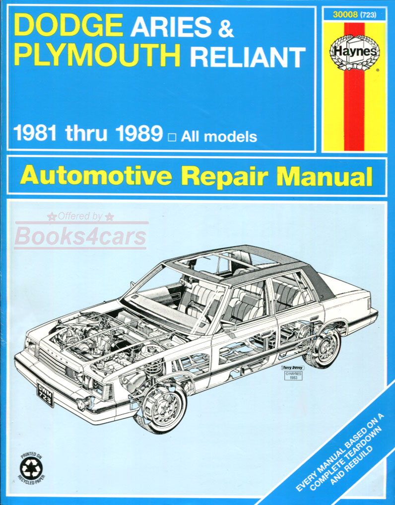 view cover of 1981-1989 Dodge Aries Plymouth Reliant K-Car shop service repair manual by Haynes