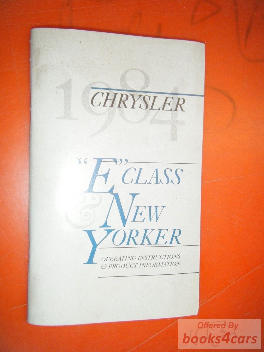 view cover of 1984 E Class New Yorker Owners Manual by Chrysler