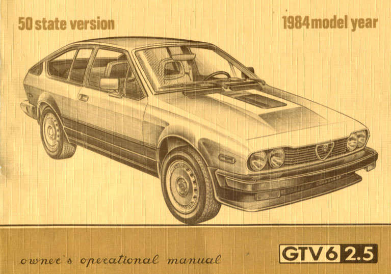 view cover of 1984 GTV6 2.5 Owners Manual by Alfa Romeo
