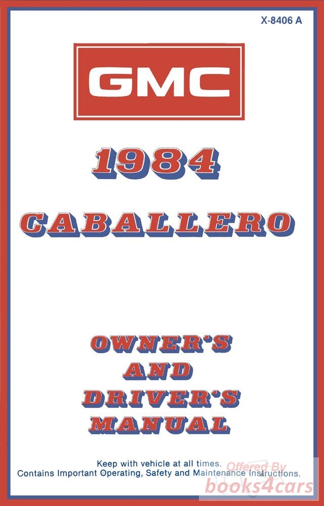 view cover of 1984 Caballero owners manual by GMC