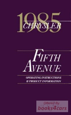 view cover of 1985 Fifth Avenue Owners manual by Chrysler.