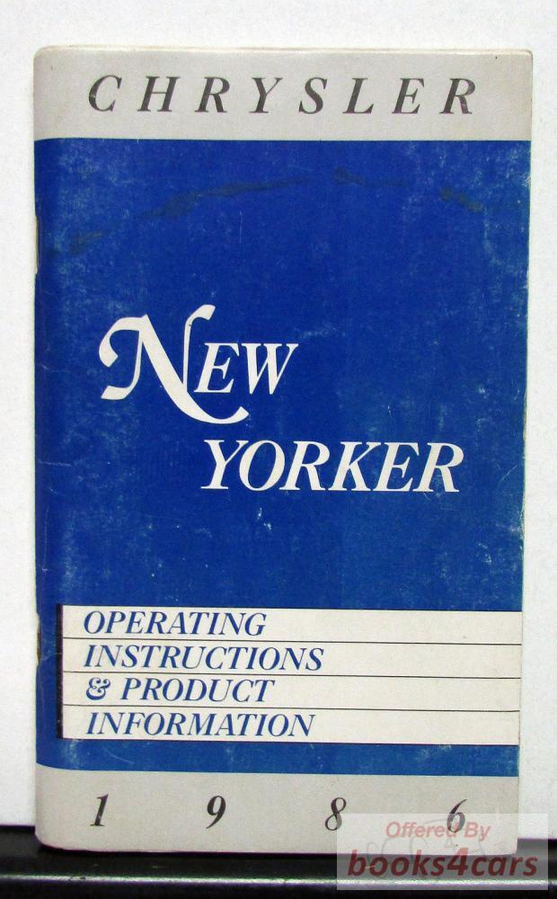 view cover of 1986 Chrysler New Yorker Owners Manual