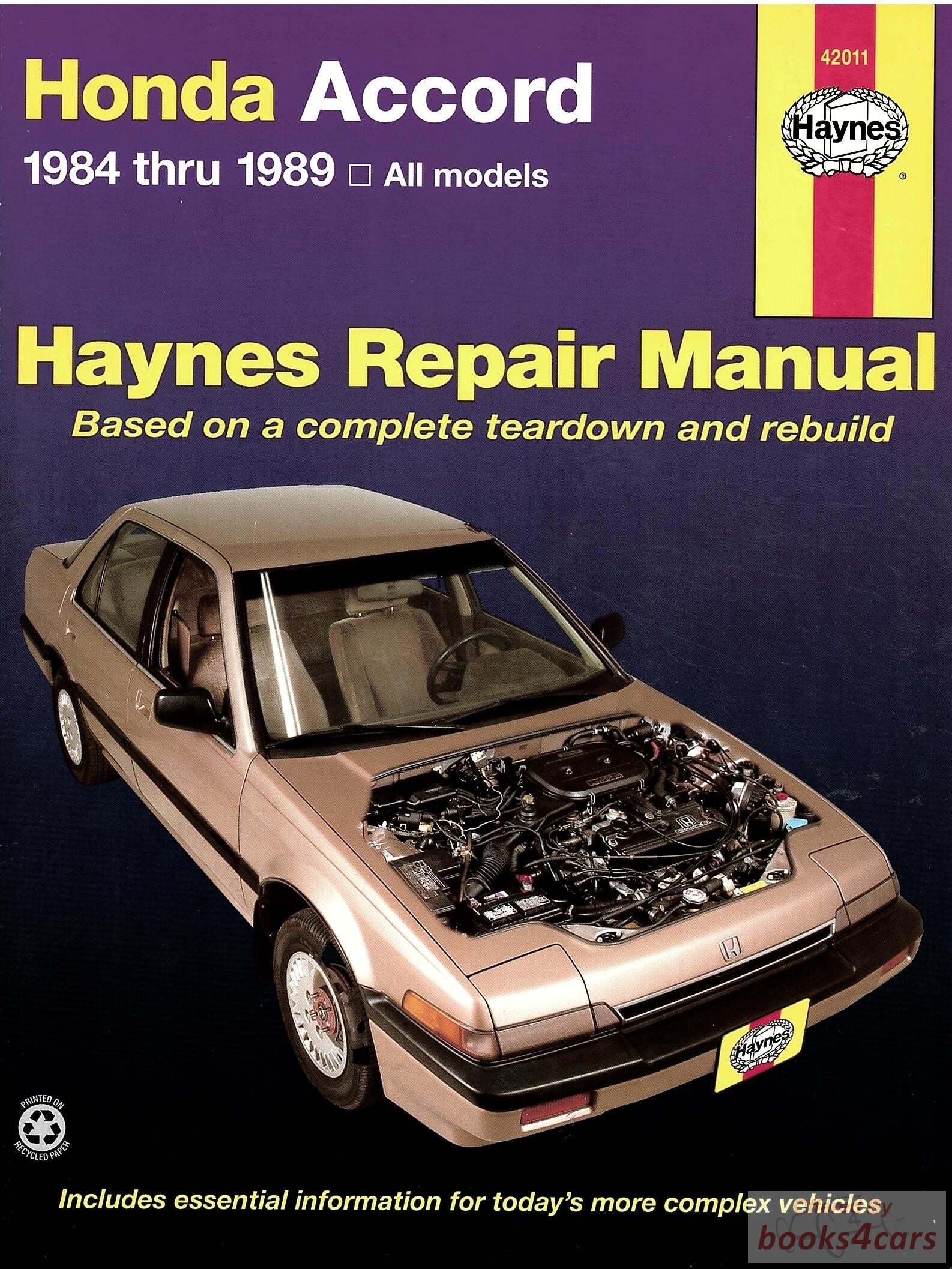 view cover of 1984-1989 Accord complete repair manual for all models of Honda Accord 84-89 by Haynes