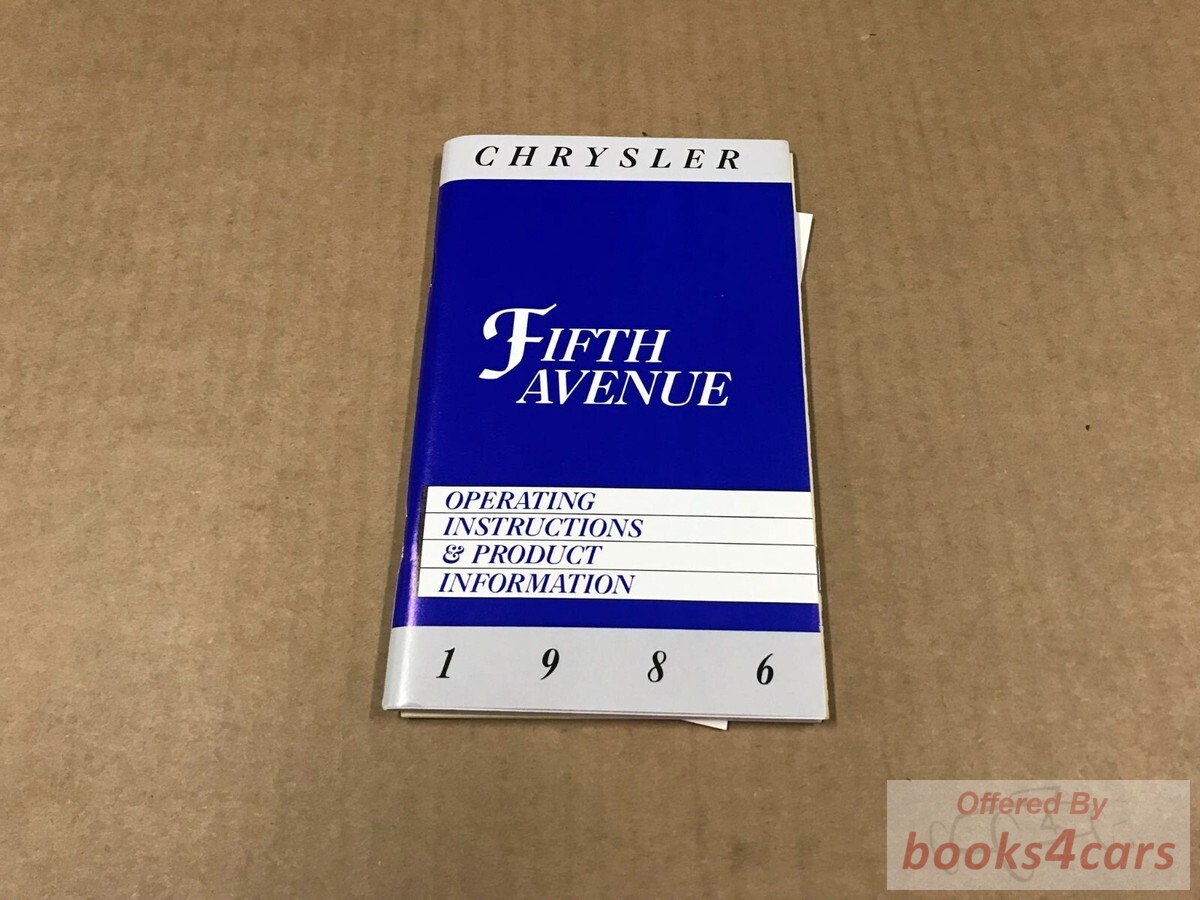 view cover of 1986 Fifth Avenue Owners Manual by Chrysler