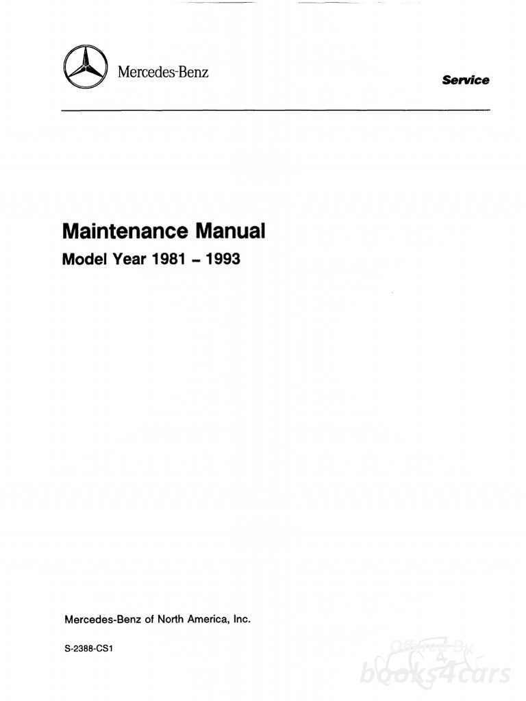 view cover of 1986-1987 Maintenance Manual USA passenger cars by Mercedes models 107 124 126 201 560SL supplement to 1981-85 manual