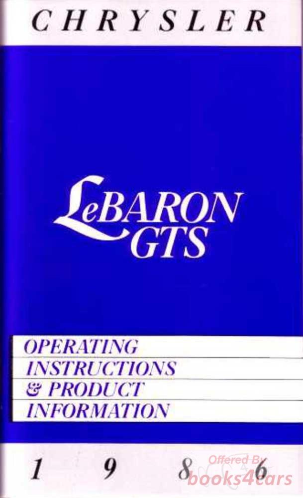 view cover of 1986 LeBaron GTS Owner's Manual by Chrysler