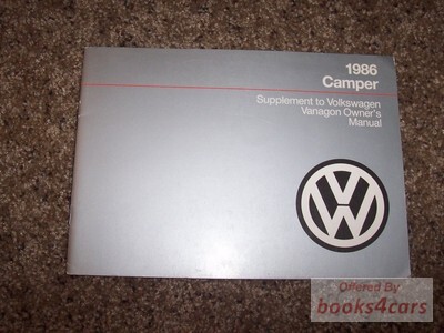 view cover of 1986 Volkswagen Camper Westfalia Owners Manual Supplement to the VW Vanagon Owners Manual