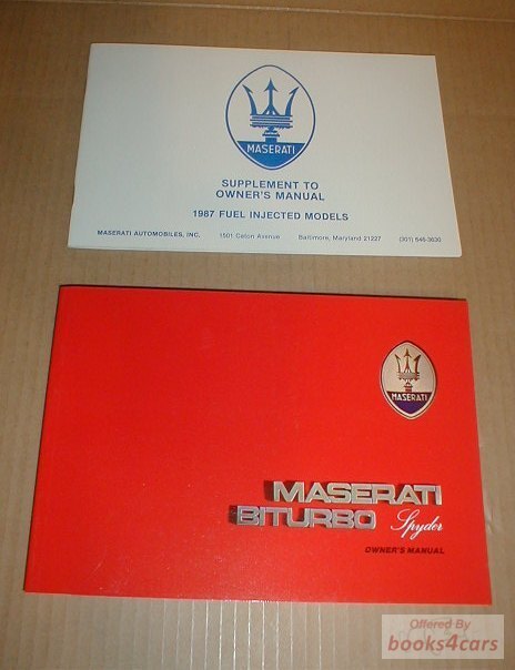 view cover of 1987 BiTurbo Injection Owners manual supplement for fuel injected Biturbo by Maserati